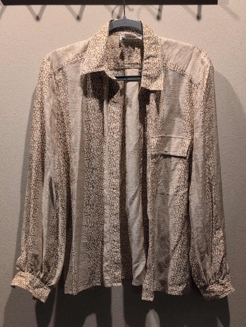 Vintage Silk Animal Print Button-Up Shirt, Size 12 (M)